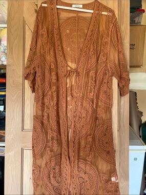 Boho Lace Kimono Cover-Up - Rust